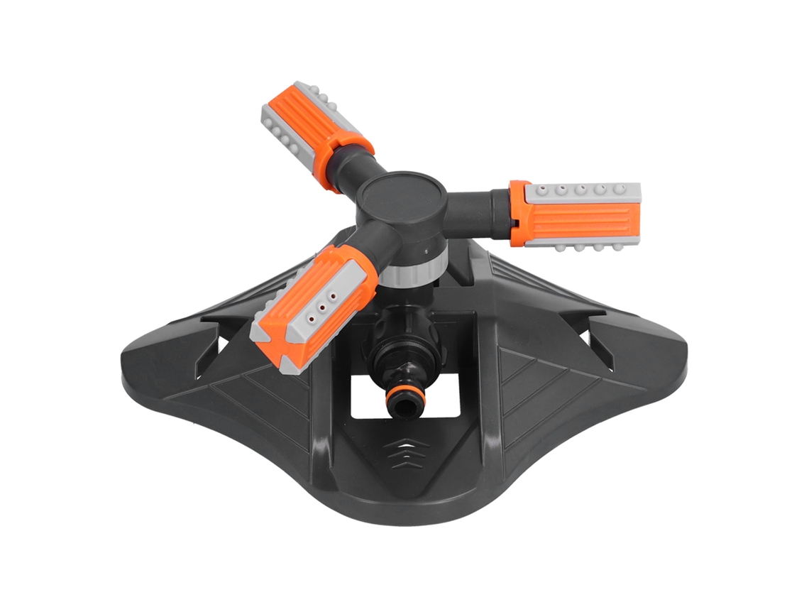 Aspersor Rotativo De Tres Boquillas Para Jardín Y Césped, Riego Automático, Color Naranja.