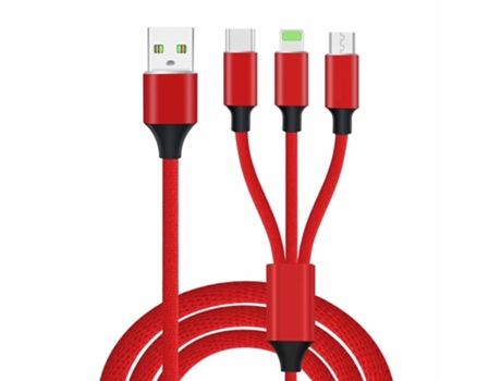Cable Carga Lightning Type-C Micro Usb Rápida Datos Dispositivos para Apple, Samsung Iphone Xs, Iphone Xs Xr Xs Max X 8 7 Rojo