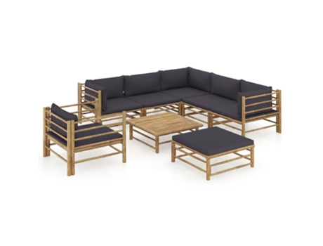 MAISON EXCLUSIVE Set de muebles de jardín 8 piezas bambú con cojines gris oscuro