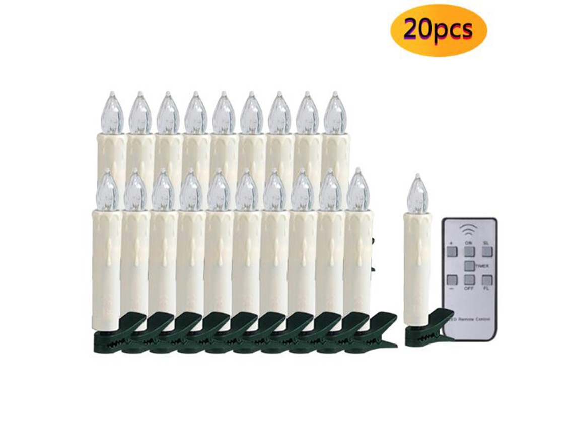 20 velas LED, control remoto y pilas, bombillas Neveance sin llama y regulables.