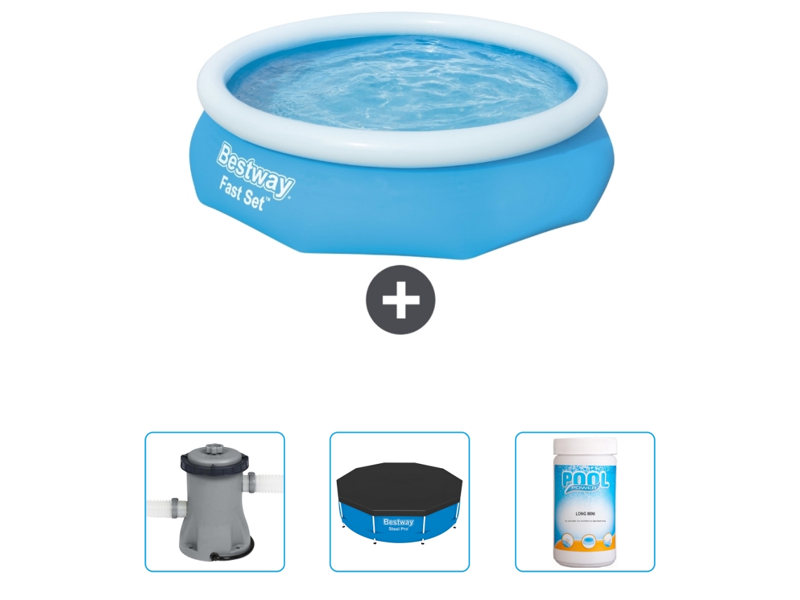 Piscina Hinchable Redonda Fast Set BESTWAY - 305 x 76 cm - Azul - Incluida Bomba - Cubrir - Cloro