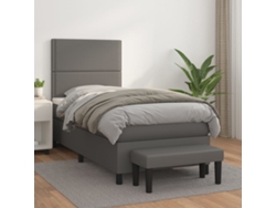 Cama Box Spring Con Colchón Cuero Sintético Gris 100x200 Cm