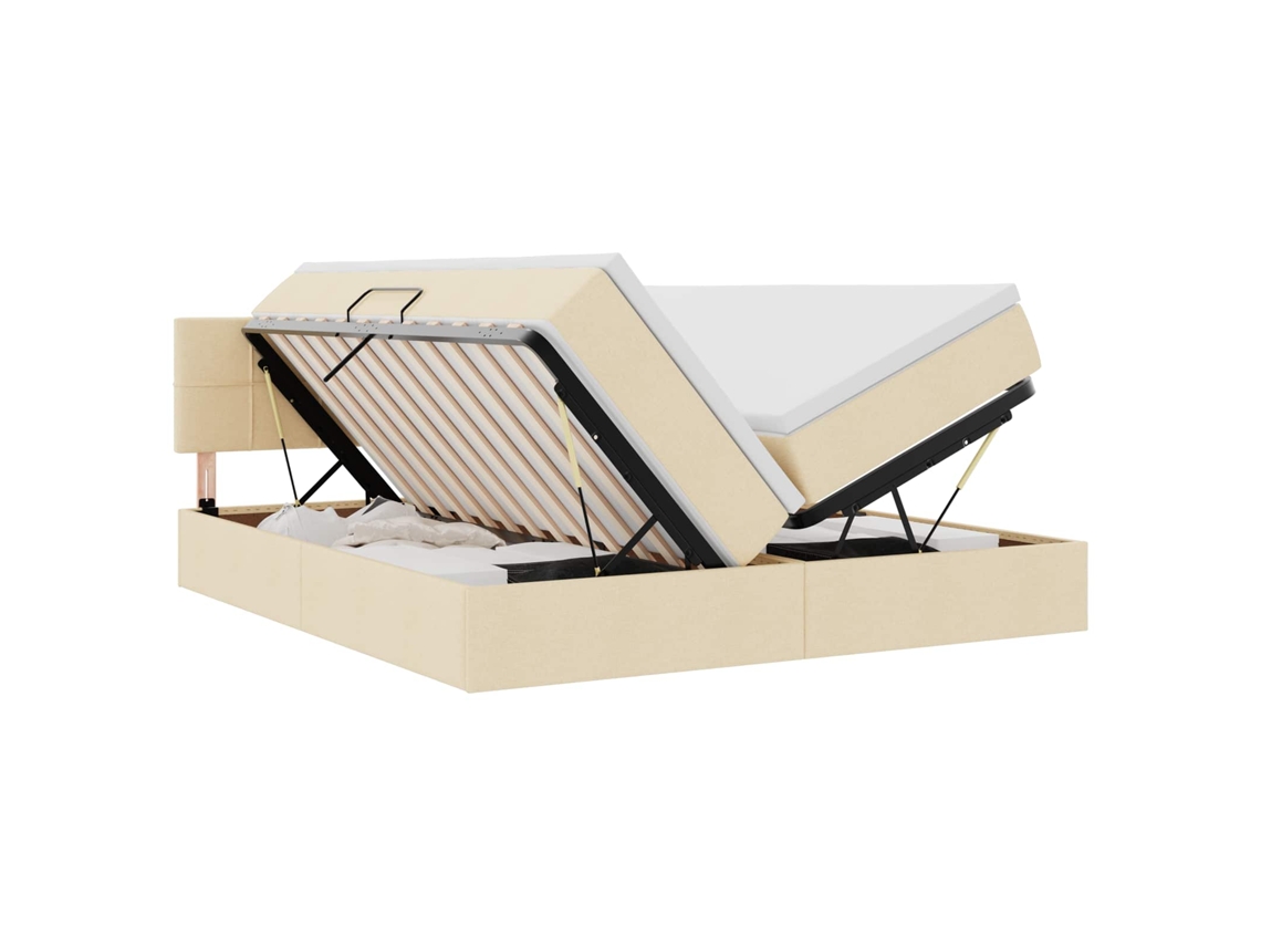 Maison Exclusive - Cama De Almacenamiento Led Con Colchón Crema 180 X 200 Cm Tela