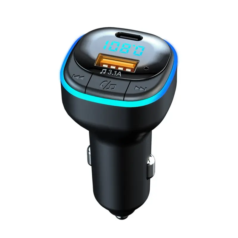 Transmisor de FM YIZHOOD C33 Bluetooth 5.0 Carga rápida USB tipo C Cargador de teléfono para automóvil MP3 manos libres negro