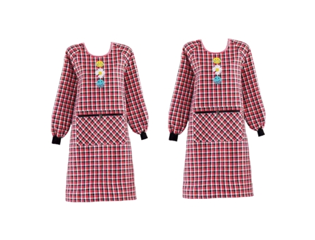2 piezas de delantal de poliéster, bolsillos con cremallera, mono de manga larga de algodón, ropa de trabajo transpirable para mujer, rojo