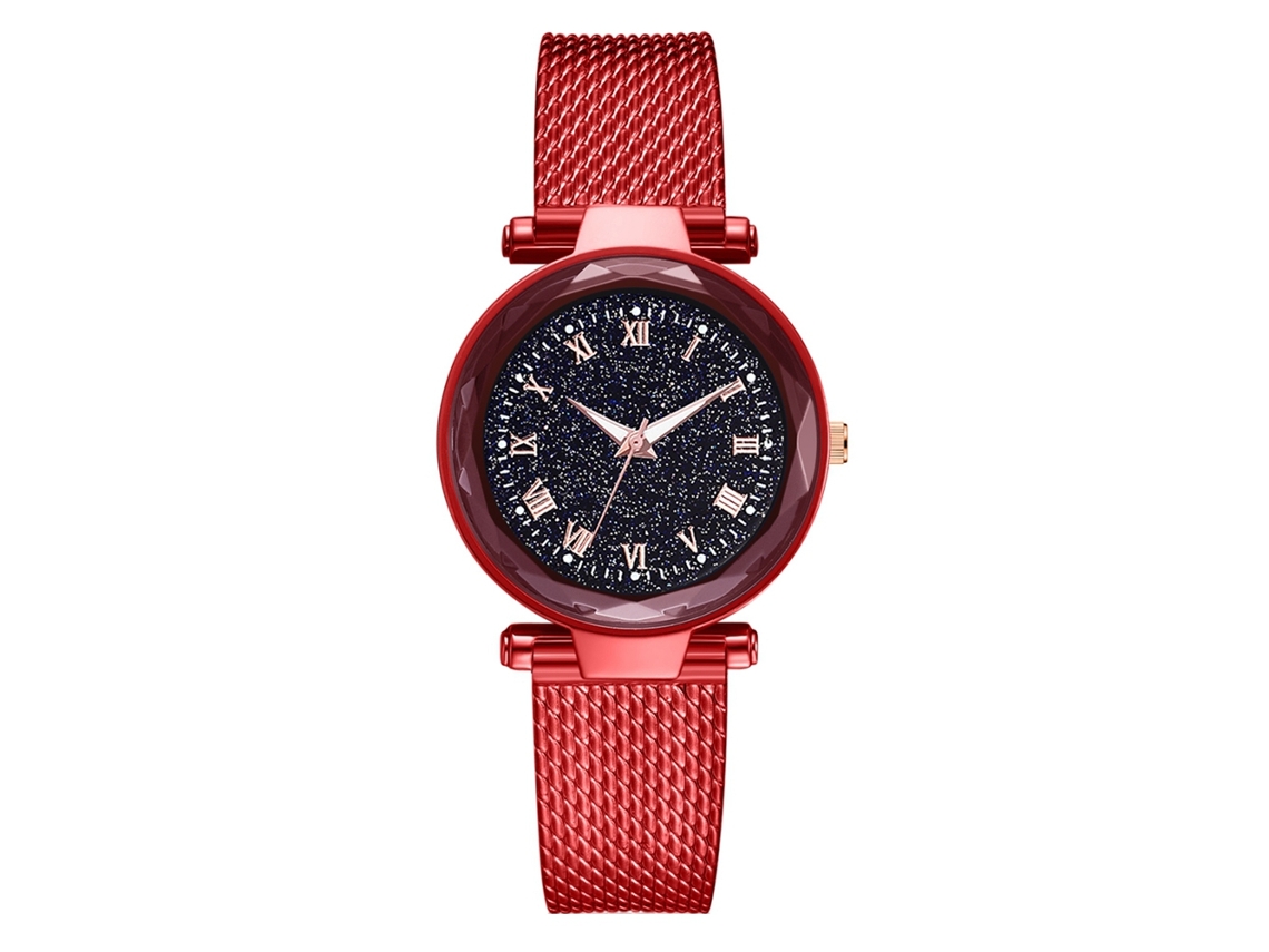 Reloj De Pulsera De Cuarzo Para Mujer Con Correa De Silicona Y Números Romanos Rojos.