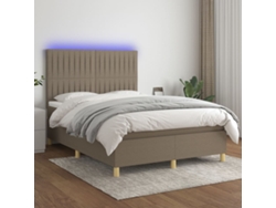 Cama Box Spring Colchón Y Luces Led Tela Gris Taupe 140x200 Cm