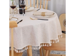 Elegante mantel de lino y algodón con borlas en colores lisos, resistente al polvo y a las arrugas, para uso interior y exterior (150 cm, beige)