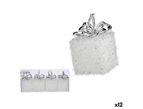Set Adornos de Navidad 6 cm Caja De Regalo Blanco Plateado Plástico (12 Unidades)
