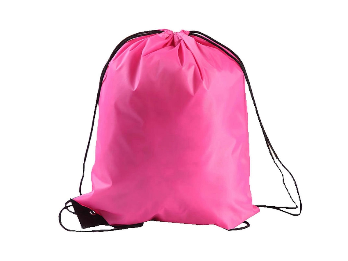 Mochila deportiva unisex con cordón ajustable, ideal para fútbol, playa y otros deportes, en rosa y rojo.
