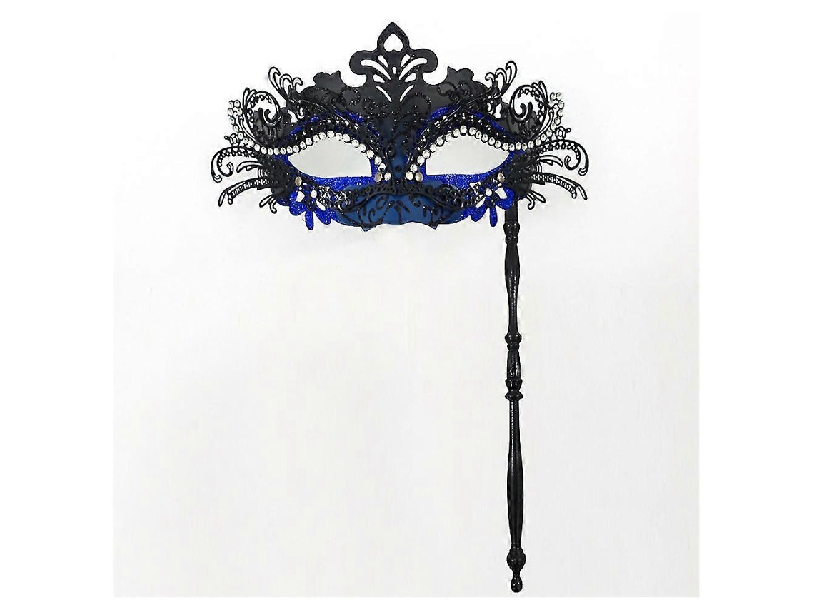 Máscara De Media Cara Cola De Fénix Con Mango Desmontable Brillo Purpura Para Fiesta De Máscaras Y Carnaval Negro Y Azul Ty
