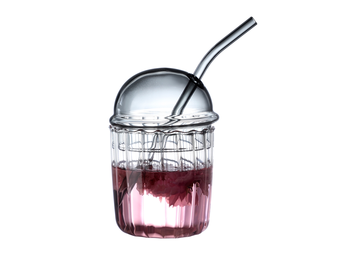 Vaso reutilizable para café helado con tapa de cúpula, vaso de boca ancha con pajita recta, vaso ecológico para café helado.