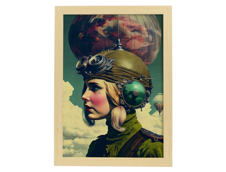 NACNIC Poster Casco Y Gafas En Estilo Surrealismo Cinematográfico Ilustraciones Y Grabados De Historieta Abstracta Y Artística A4 Marcos Madera