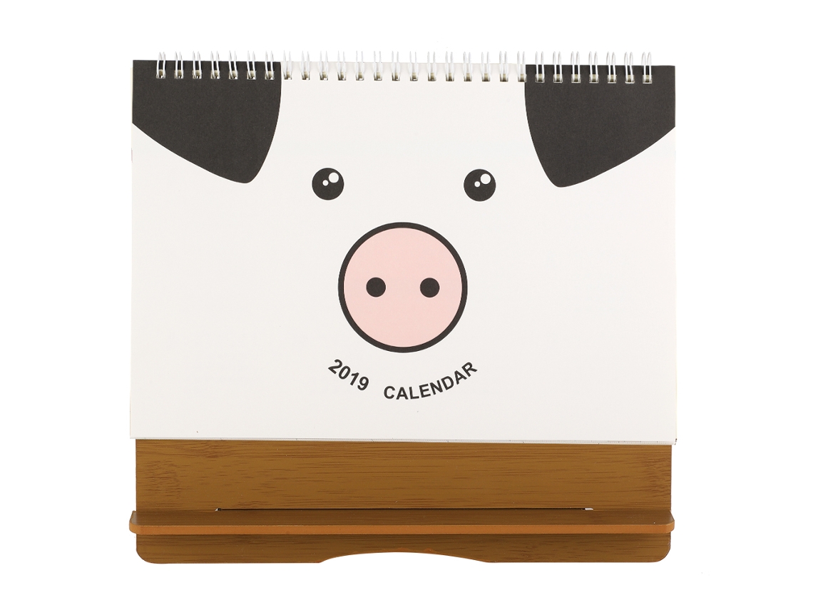 Calendario de escritorio de madera 2019 con marco para decorar el hogar, el estudio o la oficina (cerdo)