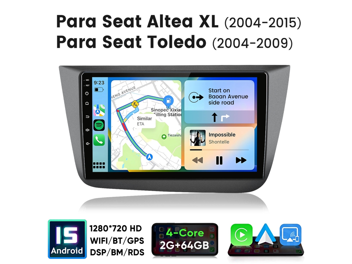 Autorradio Hexinex Android 15 2gb+64gb 4 Núcleos Para Seat Altea Xl 2004-2015 Y Toledo 2004-2009 Carplay Android Auto Gps Wifi