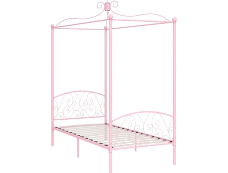 vidaXL Estructura de cama con dosel 90x200 cm metal rosa