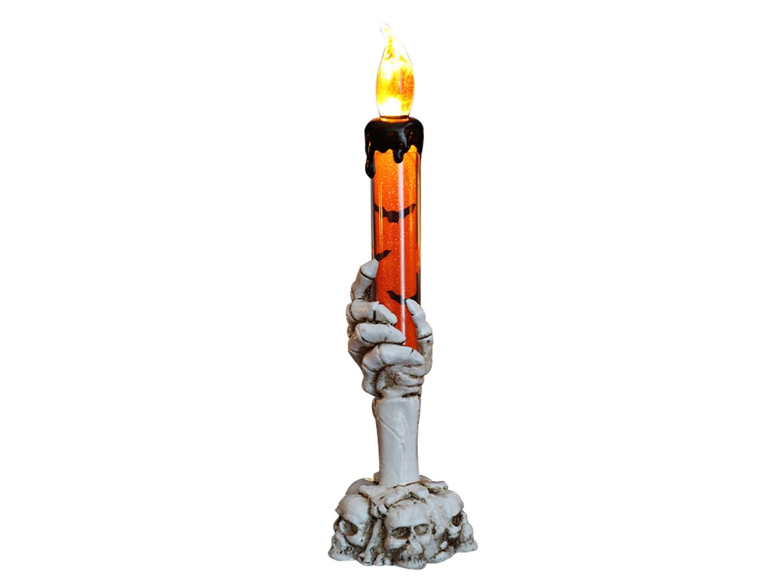 2026-porta Velas Calavera Halloween Con Mano Esquelética Luz Sin Llama Lámpara Decorativa Naranja Para Fiesta Bar