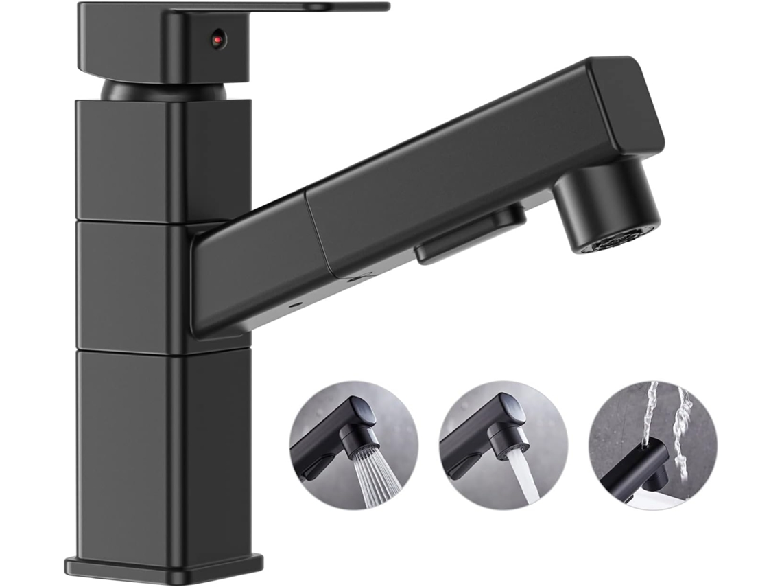 JILLIOPER Grifo del fregadero de baño con pulverizador, construcción de acero inoxidable sin plomo para durabilidad y seguridad, rociador desplegable rotativo p