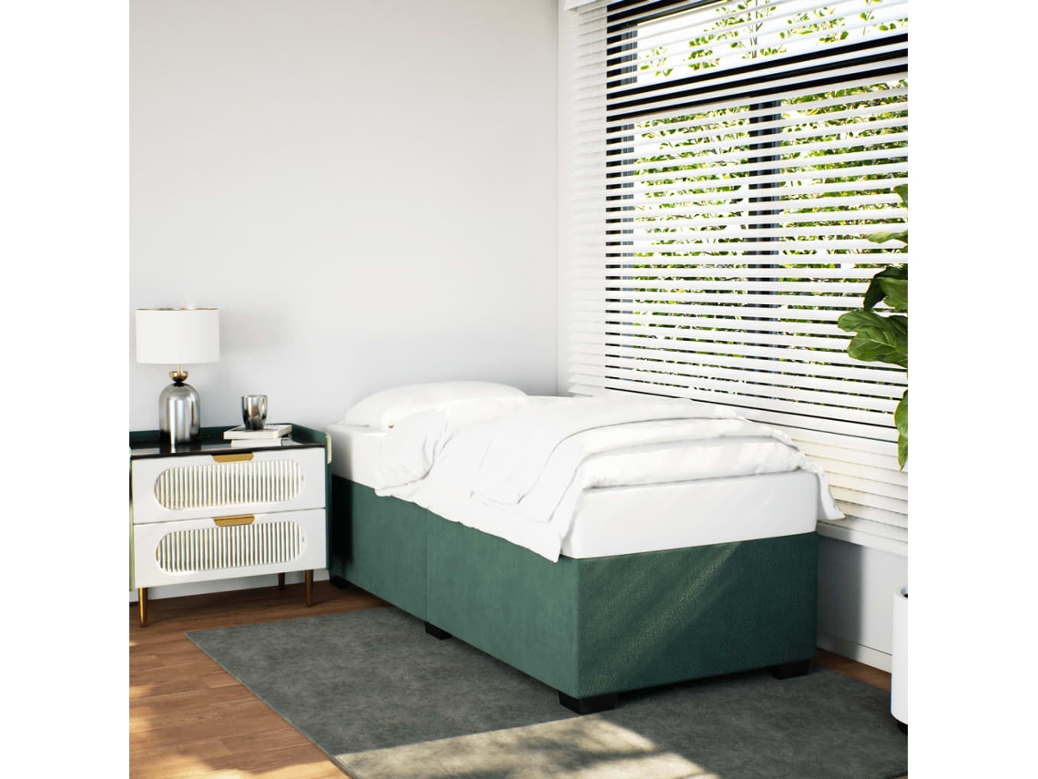 Estructura Cama Sin Colchón Terciopelo Verde Oscuro 100x200 Cm
