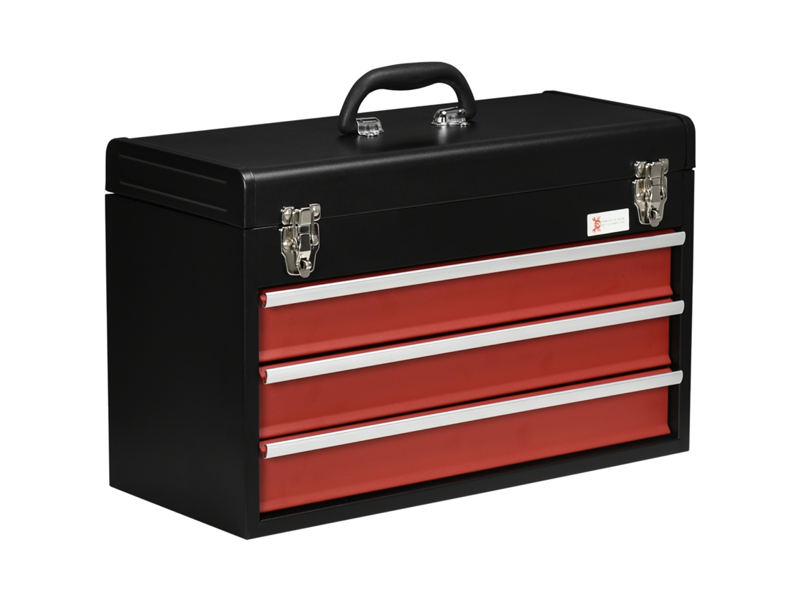 Tool Boxes-caja De Herramientas De Acero Con 3 Cajones Y Bandeja Superior, 51x22x32 Cm, Rojo Negro.