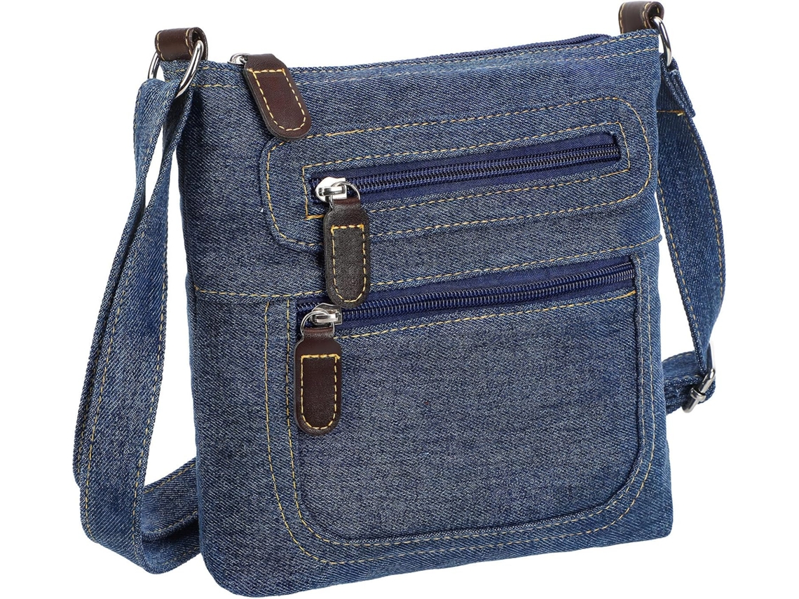 Bolso Bandolera De Mezclilla Para Mujer, Cuadrado Pequeño, Con Múltiples Cremalleras, Estilo Casual Para Ir De Compras.