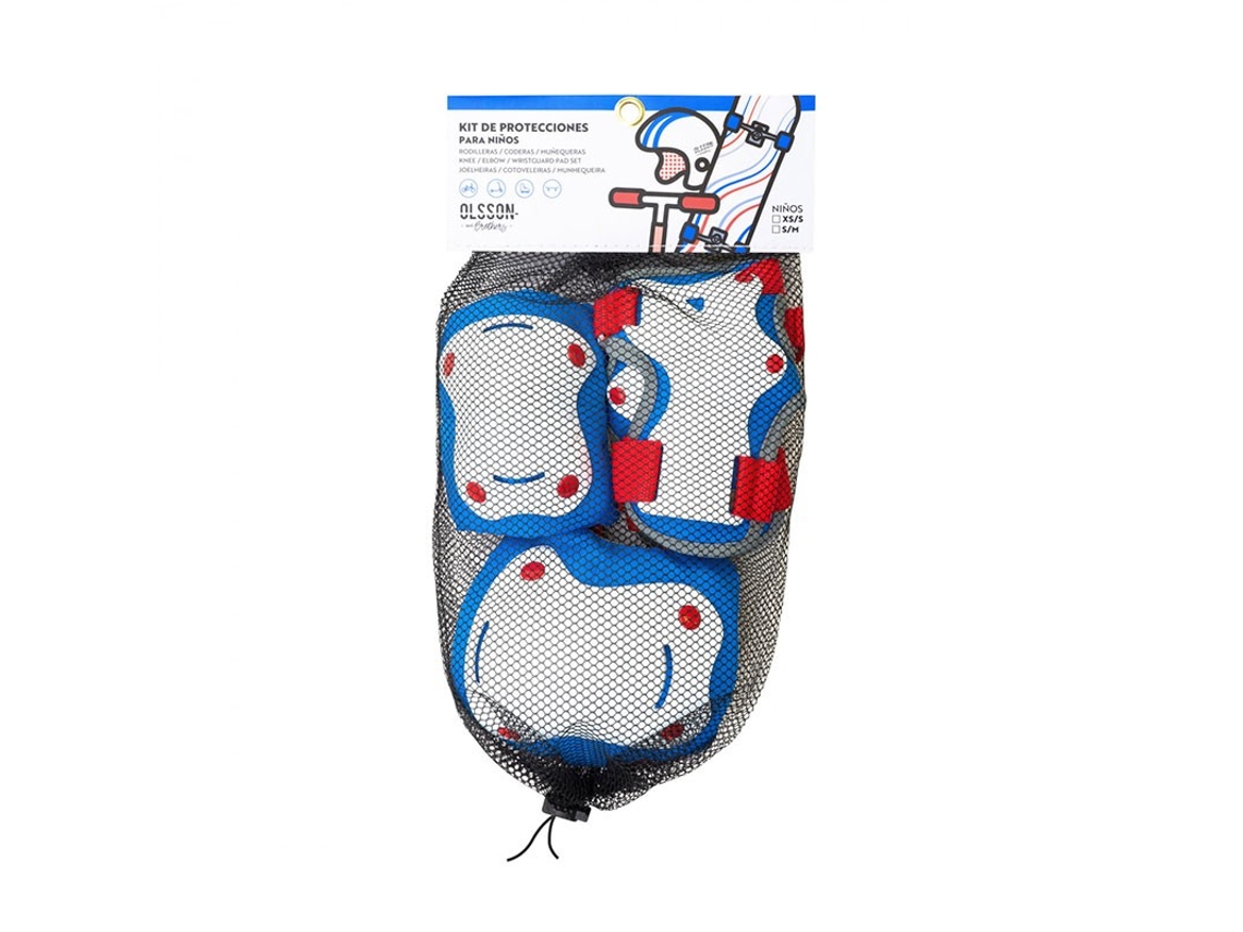 Protecciones Infantiles OLSSON - Rojo/Azul - S/M - Patines Línea Skate Bici - Rodilleras Muñequeras Coderas