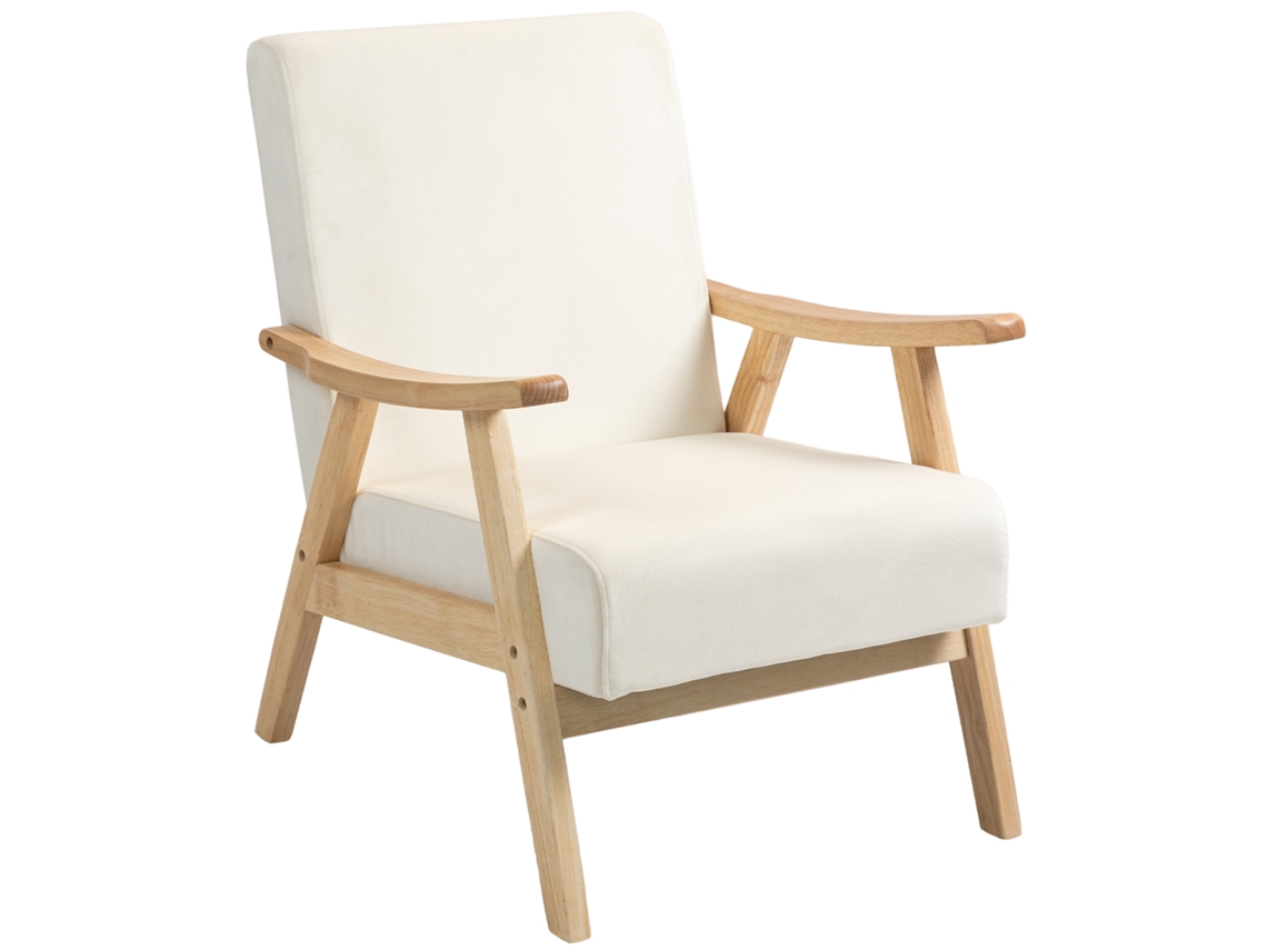 Sillón tapizado cómodo, espuma, madera, color crema.