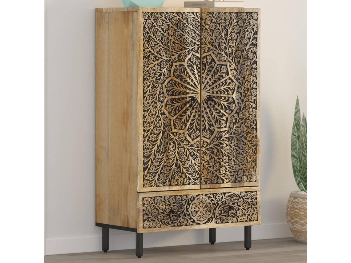 Aparador | Mueble De Comedor | Buffet Alto Madera Maciza De Mango 60x33x100 Cm Wsd992312