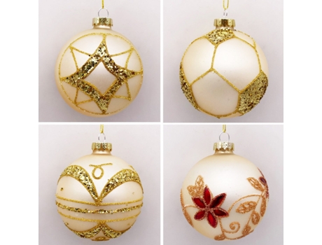 Set de 4 Bolas de Navidad Plateadas 8cm Bolas de Adornos de Árbol de Navidad Dorado Flor