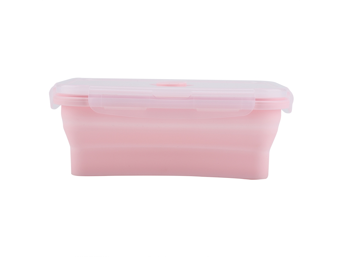 Fiambrera Plegable De Silicona Apta Para Microondas, 800 Ml, Color Rosa, Portátil.