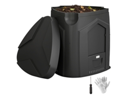 Compostador de jardín de 240 litros con 3 puertas y ventilación, color negro. PMM CAPITALI
