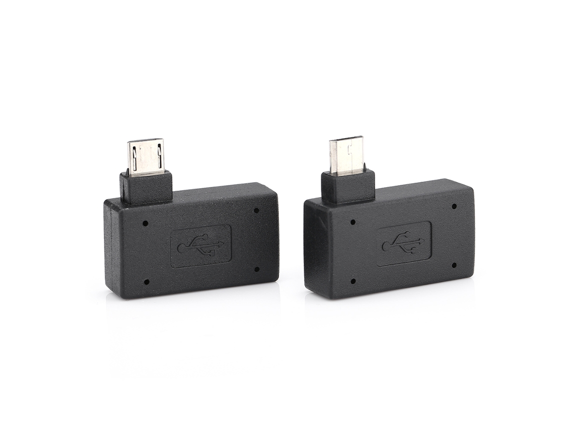 Adaptador Usb 2.0 Hembra A Micro Otg Macho Con Puerto De Alimentación En Ángulo De 90° (izquierdo Y Derecho) - 2 Unidades