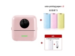 Impresora térmica portátil mini sin tinta con 3 rollos de papel a color para notas de estudio y fotos, color rosa Digitallab