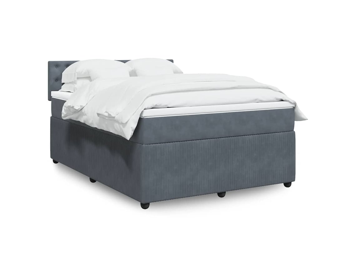 Cama Box Spring Con Colchón Terciopelo Gris Oscuro 160x200 Cm