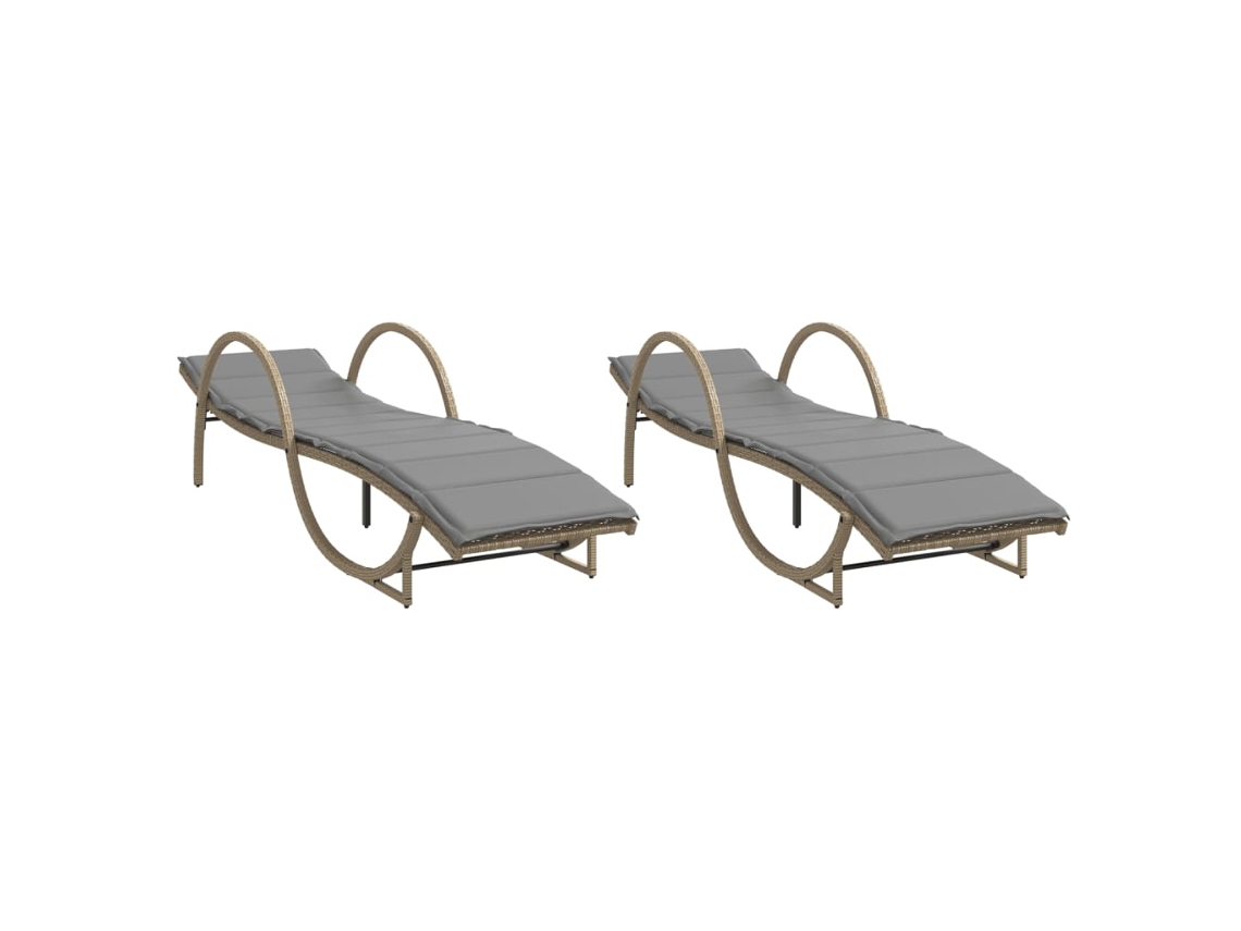 Tumbonas con cojines, 2 unidades, mimbre, beige, MAISON EXCLUSIVE