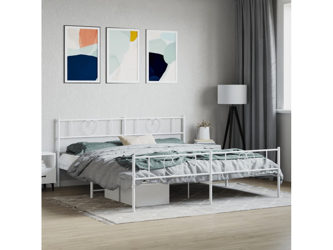 Estructura Cama Sin Colchón Con Estribo Metal Blanco 180x200 Cm