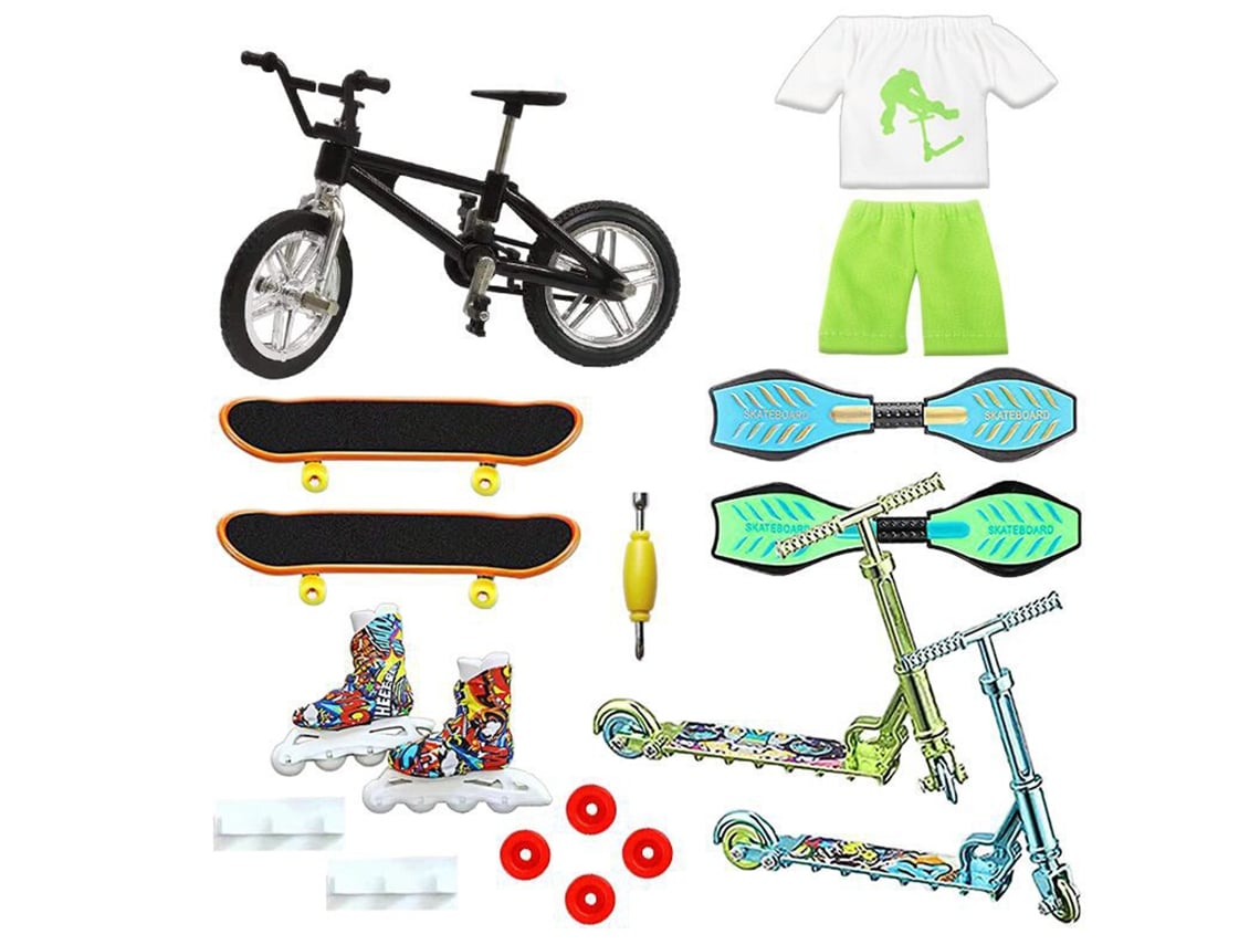 Ats-set De Juguetes De Bicicleta Y Patsineta Para Dedos Duradero Fácil De Jugar Fiable Para El Hogar Color Verde