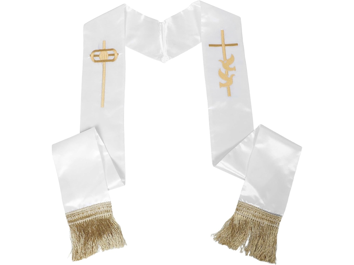 Estola Blanca De Sacerdote, 1 Pieza, Cruz Y Pájaro Bordados, Estola De Boda Reversible Para