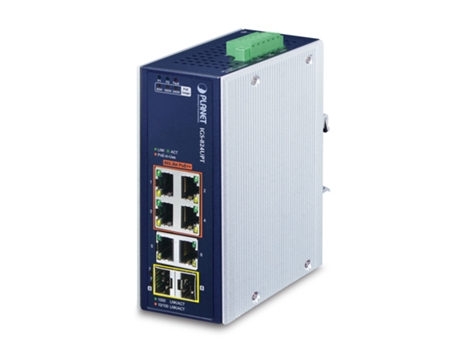 Switch PLANET IP30 Industrial 4 puertos Gigabit Ethernet no administrado 10/100/1000 Power Over Ethernet Poe Azul Blanco