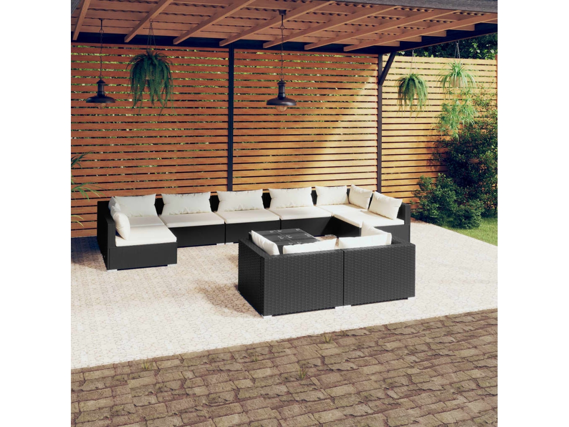 Conjunto de jardín DKD Home Decor de 10 piezas con cojines de mimbre negros