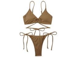 Traje de baño de verano para mujer, color café, estilo erótico, tirantes ajustables, relleno extraíble.