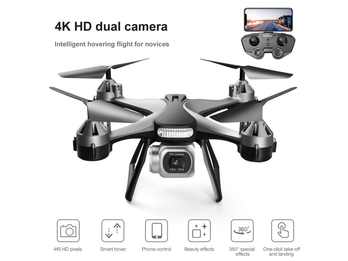 Mini dron con cámara dual profesional HD 4K (Duración de la batería: 15 min - Negro) YIZHOOD