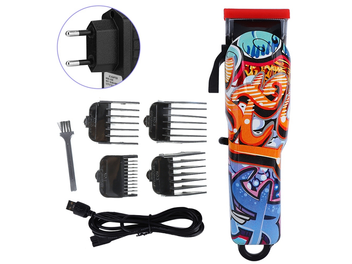 Cortapelos eléctrico recargable con patrón de grafito, recortadora retro con cuchilla afilada y peines limitadores.