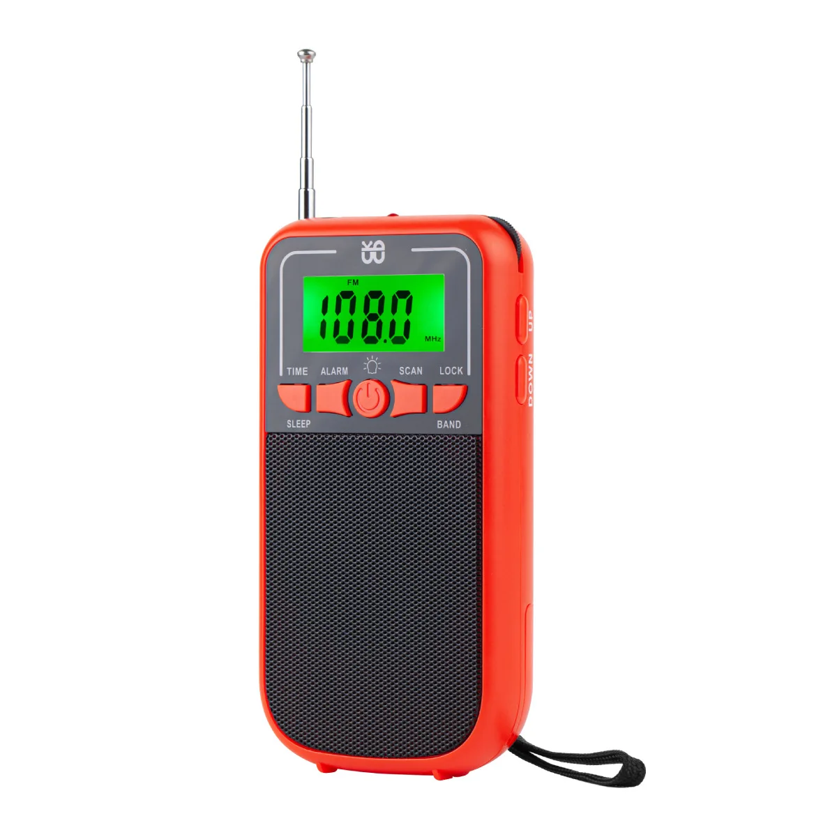 Radio portátil DSP FM/AM/SW con altavoz integrado, pantalla LCD retroiluminada, despertador y función de apagado automático. MDUG (rojo)