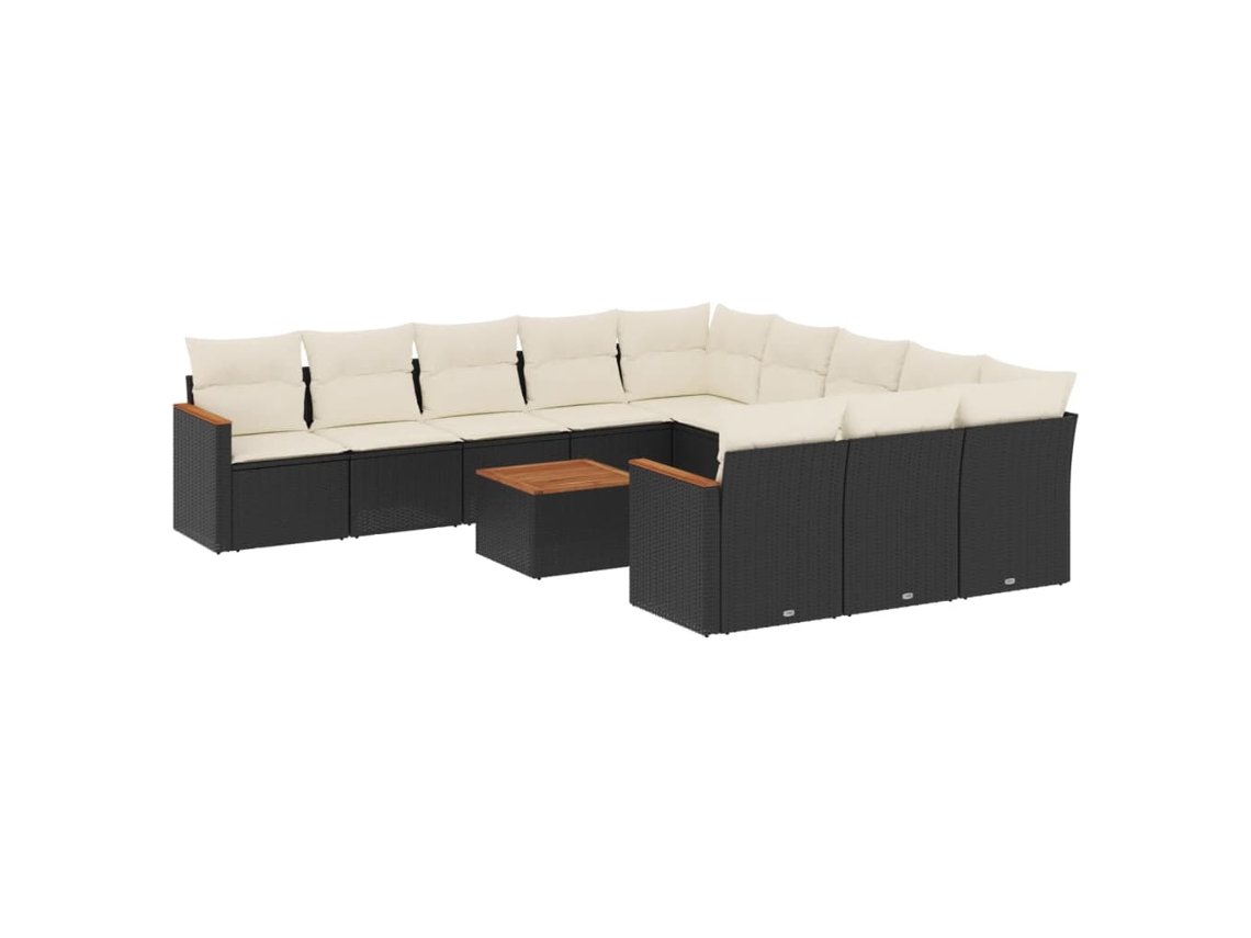 Conjunto de 12 sofás de jardín con cojines de mimbre, color negro, EXCLUSIVO DE LA CASA