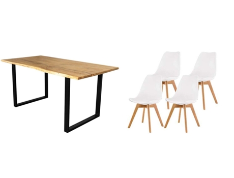 Pack Mesa de Comedor o Cocina Madera Maciza 160cm 4 Sillas Nordic Blanco SALDOSYSTOCKS