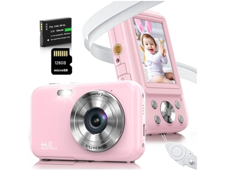 Cámara Digital para Niños Compacta VIGA EUROPE Dc406 Fdh Zoom 44Mp con Enfoque Automático 16X Pantalla 2 4 Pulgadas 128G-Rosa