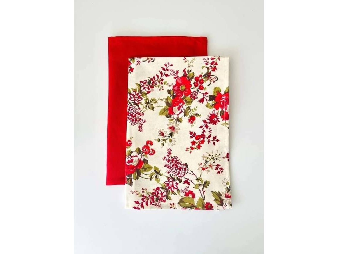Juego 2 Paños De Cocina ILMH BY I LOVE MY HOME 48x70cm - Estampado Floral Y Rojo