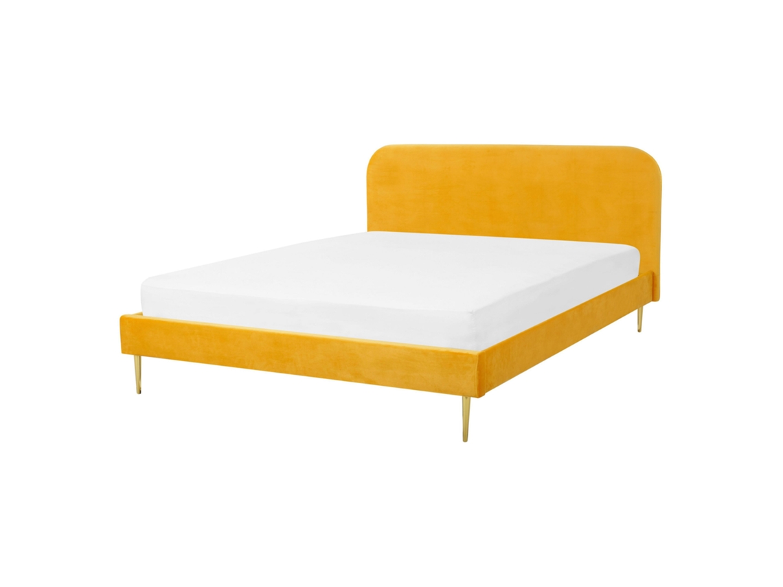 Cama con somier BELIANI Flayat de Terciopelo Amarillo 153x215x109