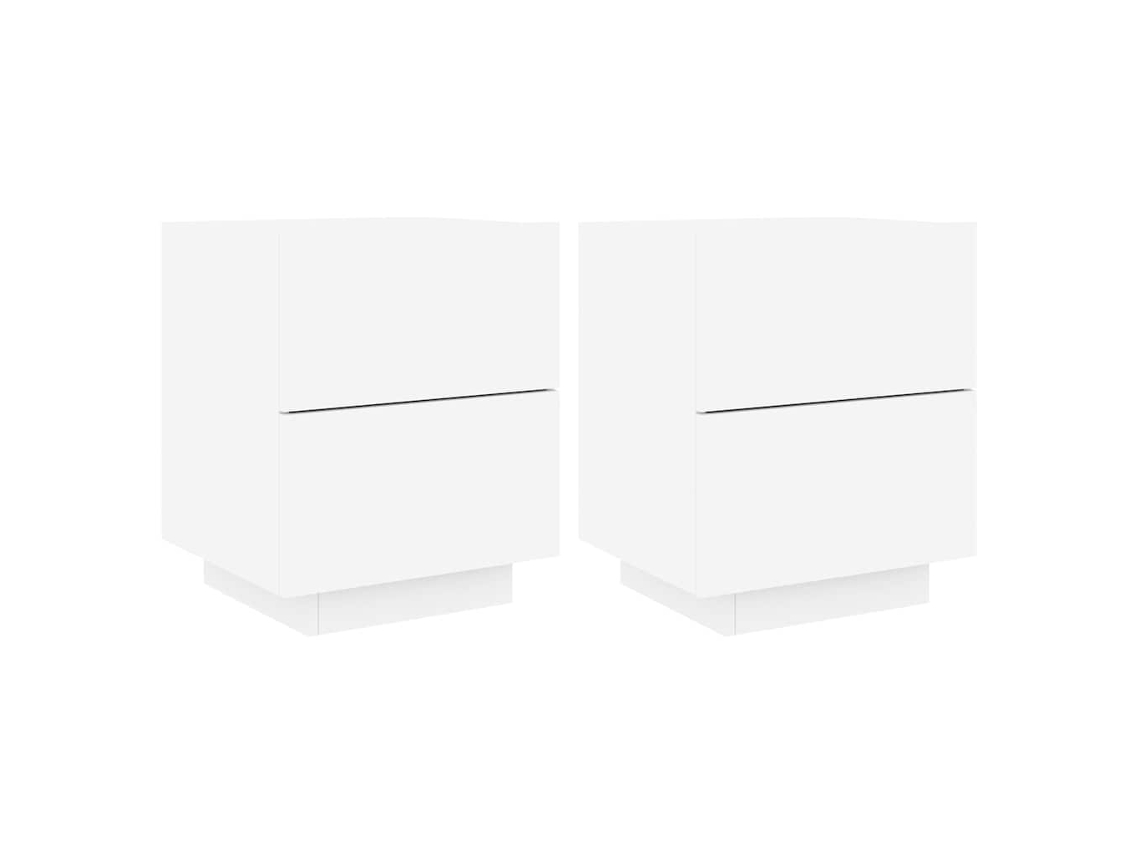 Maison Exclusive - Mesitas De Noche Con Luces Led 2 Uds Madera Ingeniería Blanca